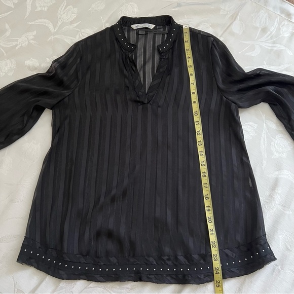 Zara Z1995 DENIM Black Striped Top Small See Through Embellishment Jewel Career - Picture 11 of 13